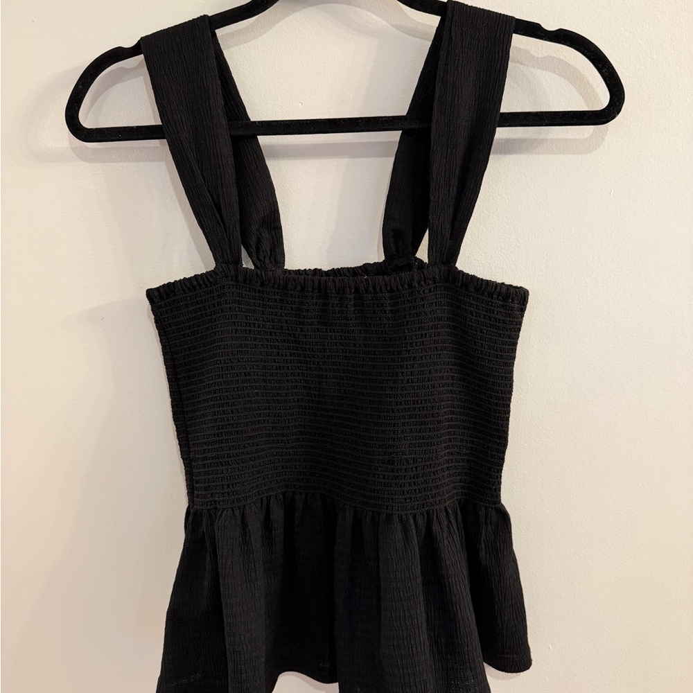 Madewell Black Textured Peplum Blouse